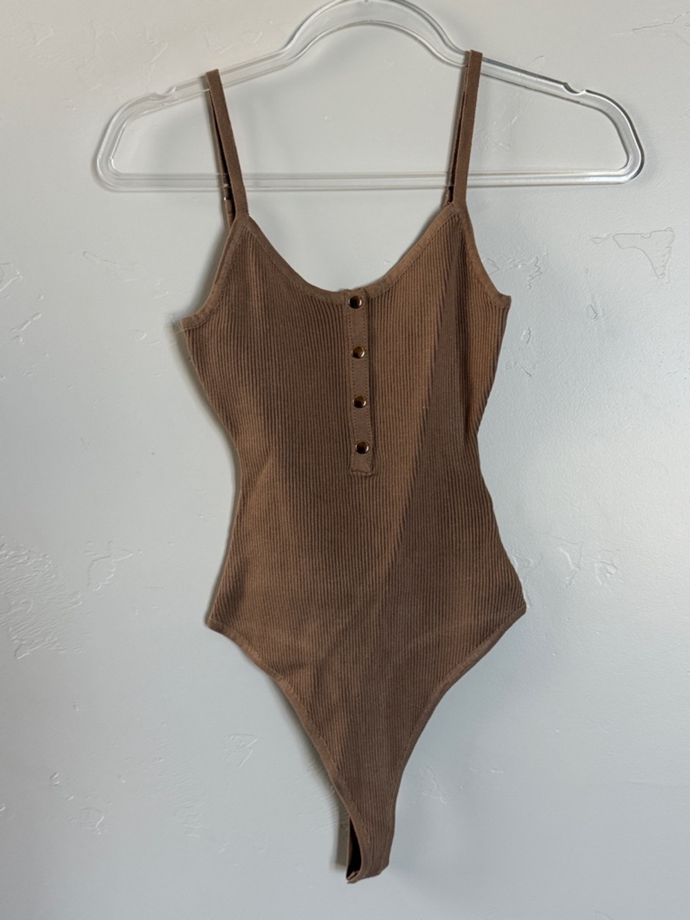 Love Tree Brown Ribbed Button-Front Bodysuit